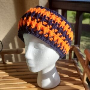 Handmade Orange and Navy Crocheted Headband..ear Warmer